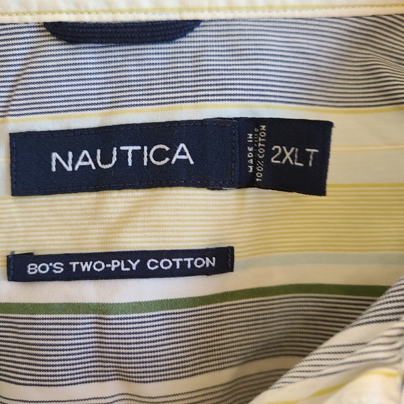 (682) Nautica Men's Classic Short Sleeve Button Down Shirt, 2XLT Color: Striped - Picture 8 of 14